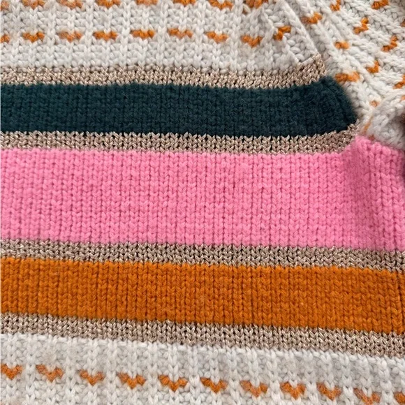 Madewell Women's Sweater with Pink, Gold, and Green Stripes Merino Wool & Alpaca - Picture 9 of 11